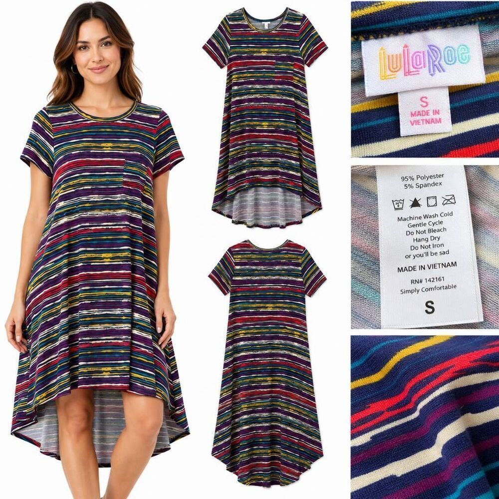 LuLaRoe Carly Dress Multicolor Striped High Low Midi Size S